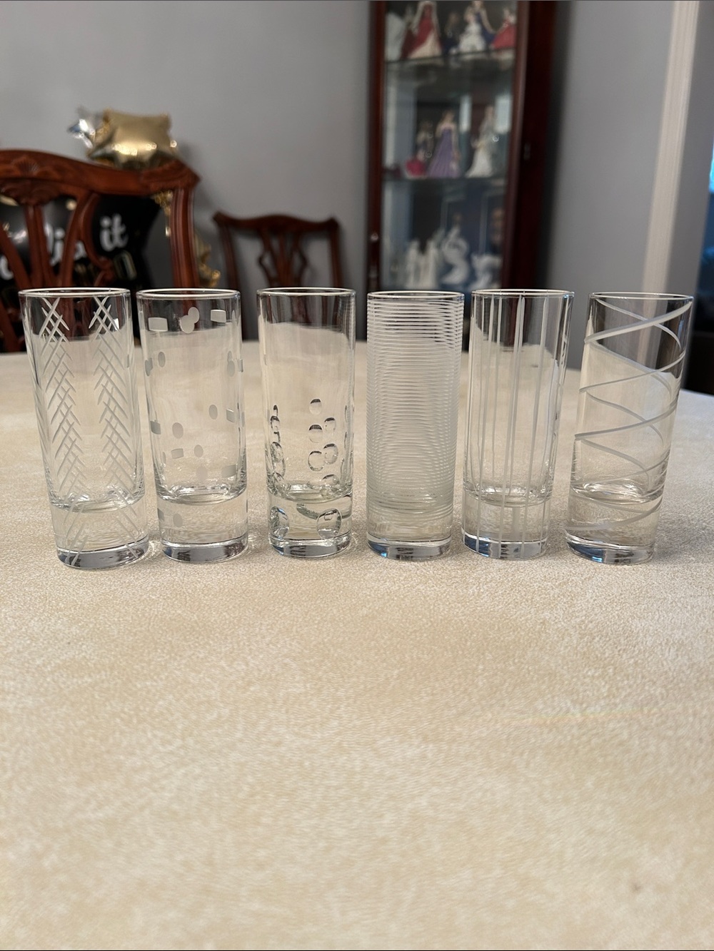 Set of 6 Etched Clear Glass Shooters